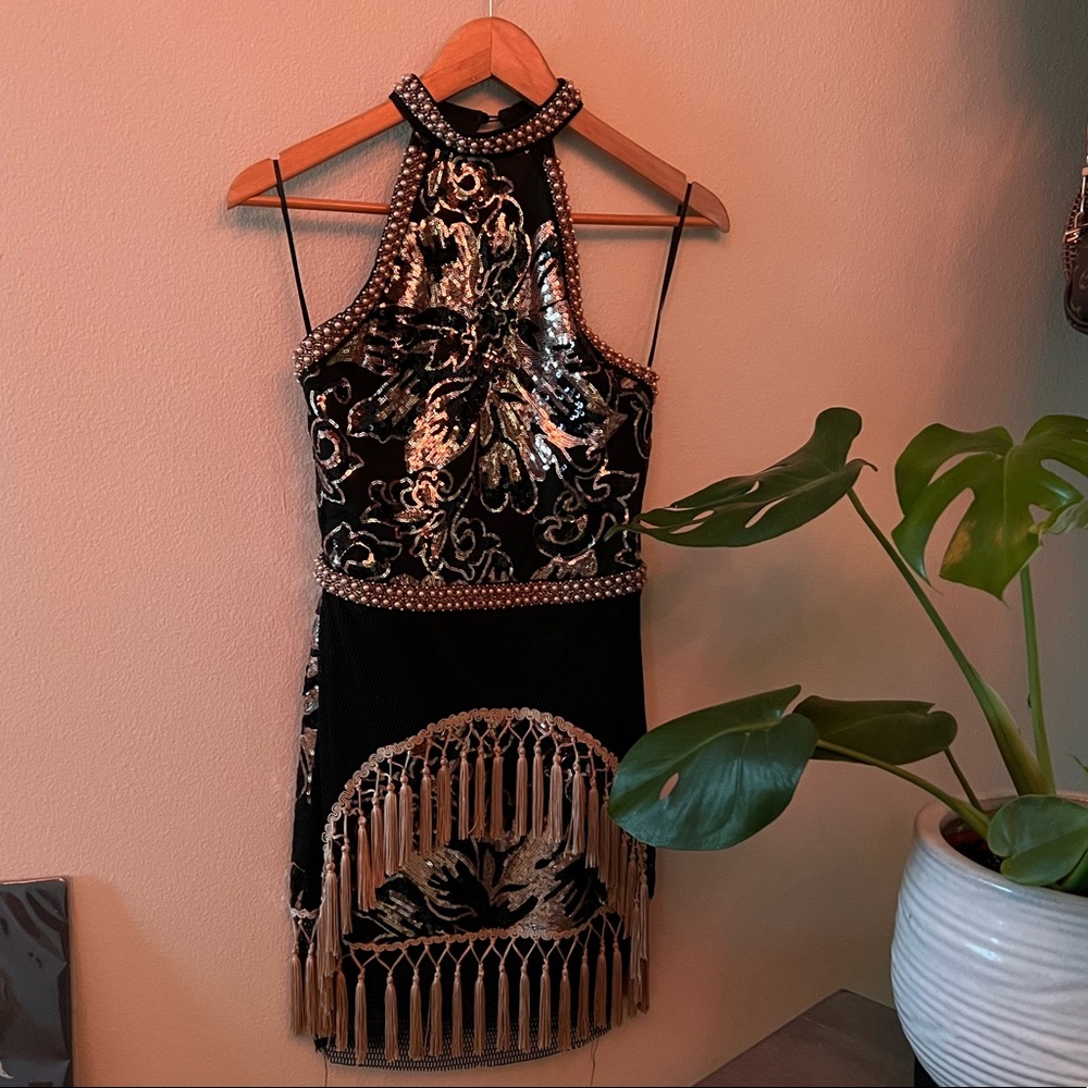 12th Tribe Sequin and Fringe Halter dress